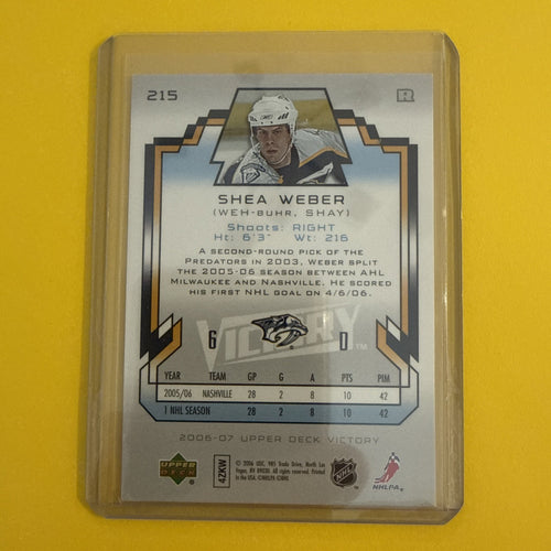 (1) Shea Weber 2006-07 Victory # 215 Predators Rookie Card (K6811) - back