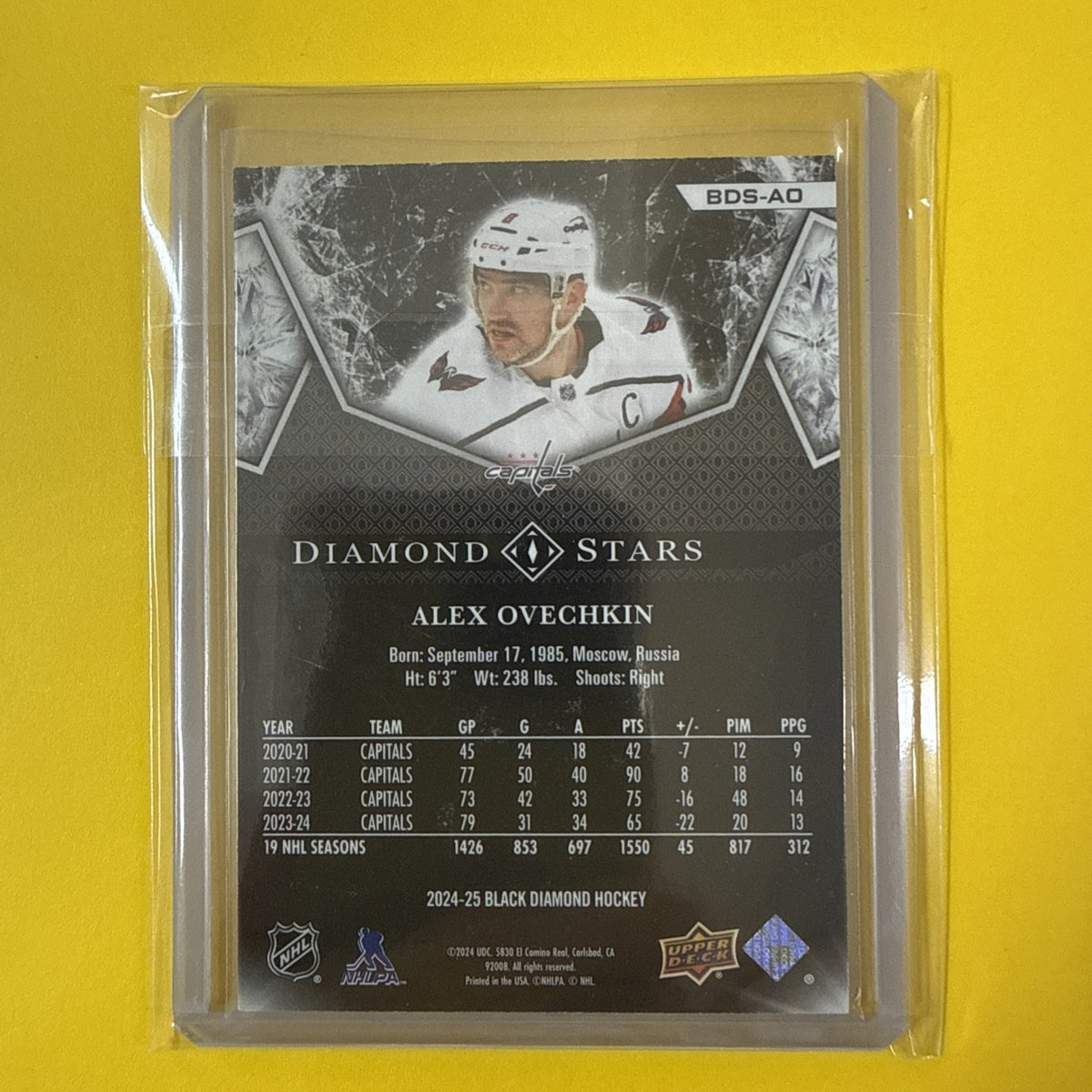 Alex Ovechkin 2024/25 Black Diamond Hockey Card Out of /249 - back