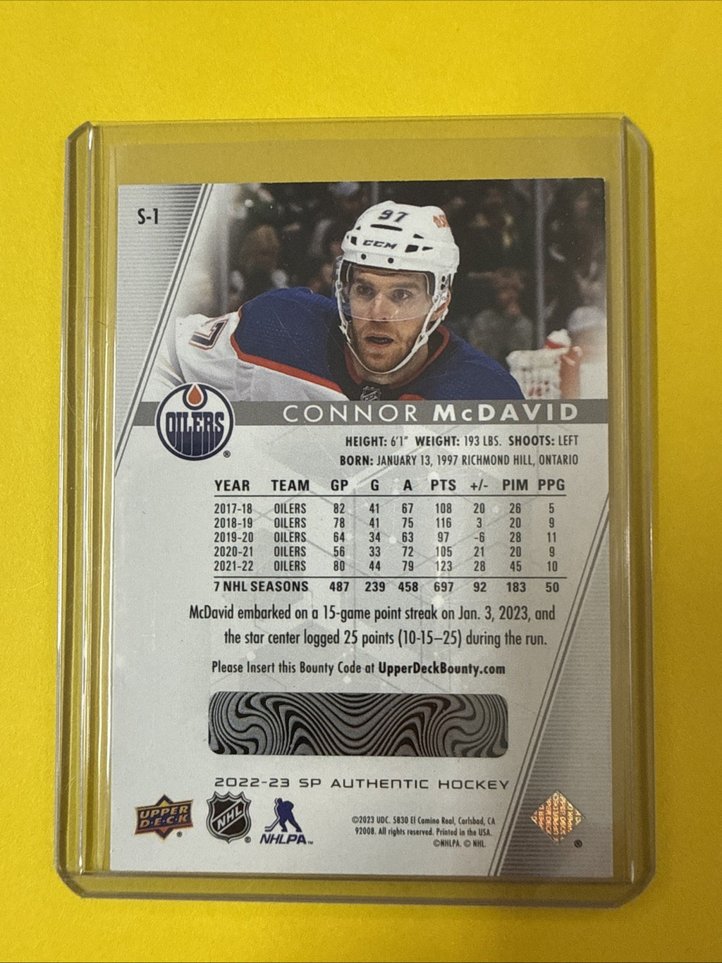 Connor McDavid 2022/23 SP Authentic Spectrum Spectrum FX - back