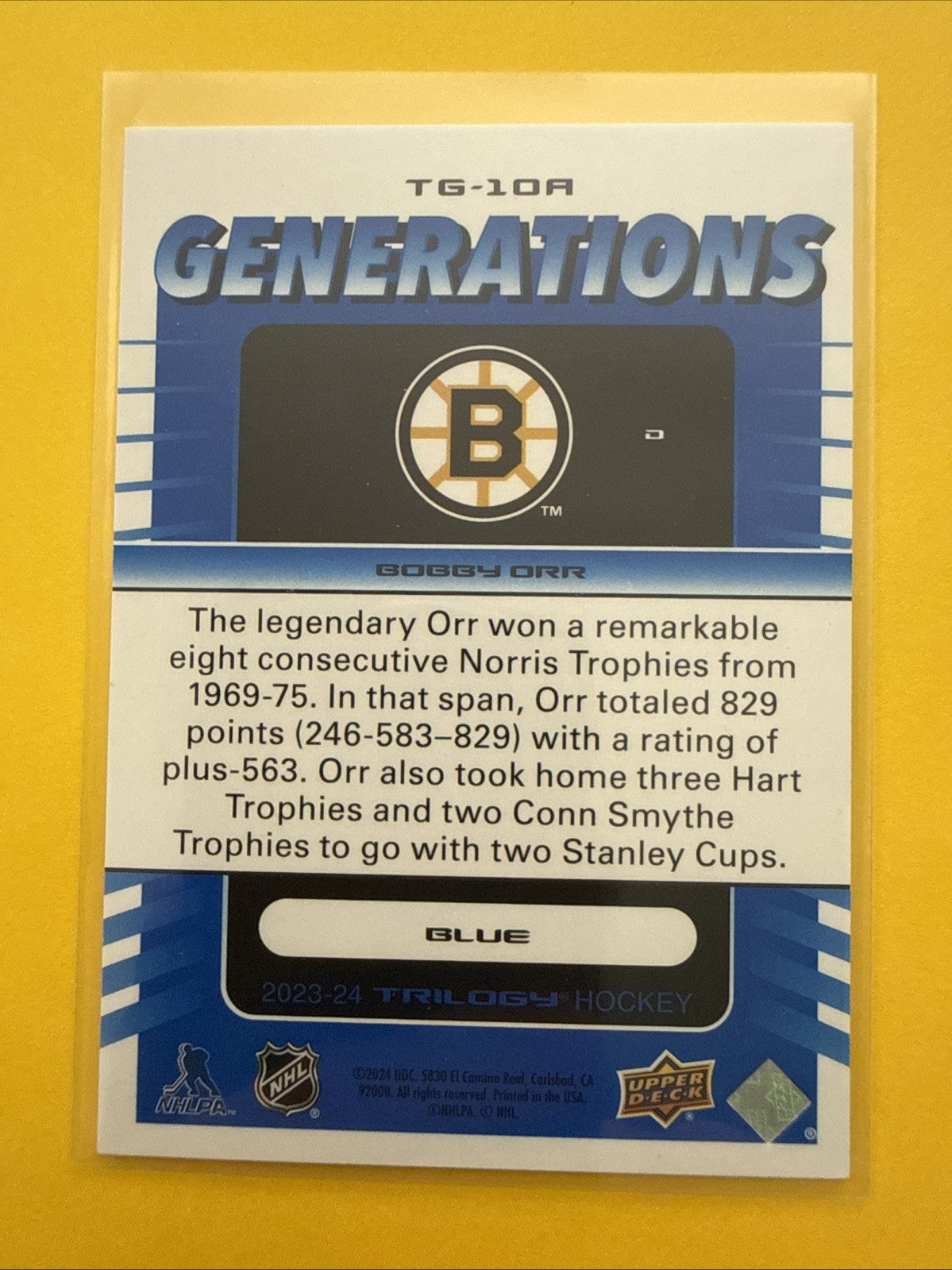 Bobby Orr 2023/24 Trilogy Generations Card - back