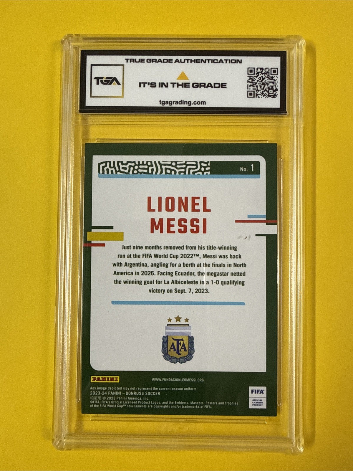 Lionel Messi 2023 Donruss Fifa Silver Foil Card Graded 7 - back