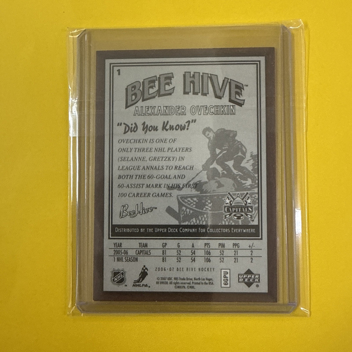 Alex Ovechkin 2006/07 Beehive Card - back