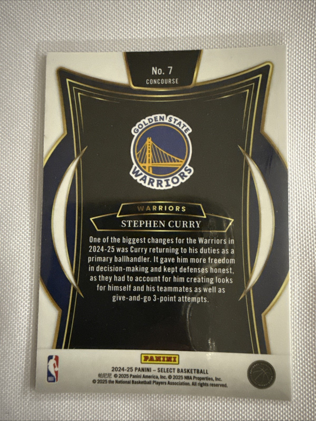 Stephen Curry 2024/25 Panini Select Blue Chrome Card - back