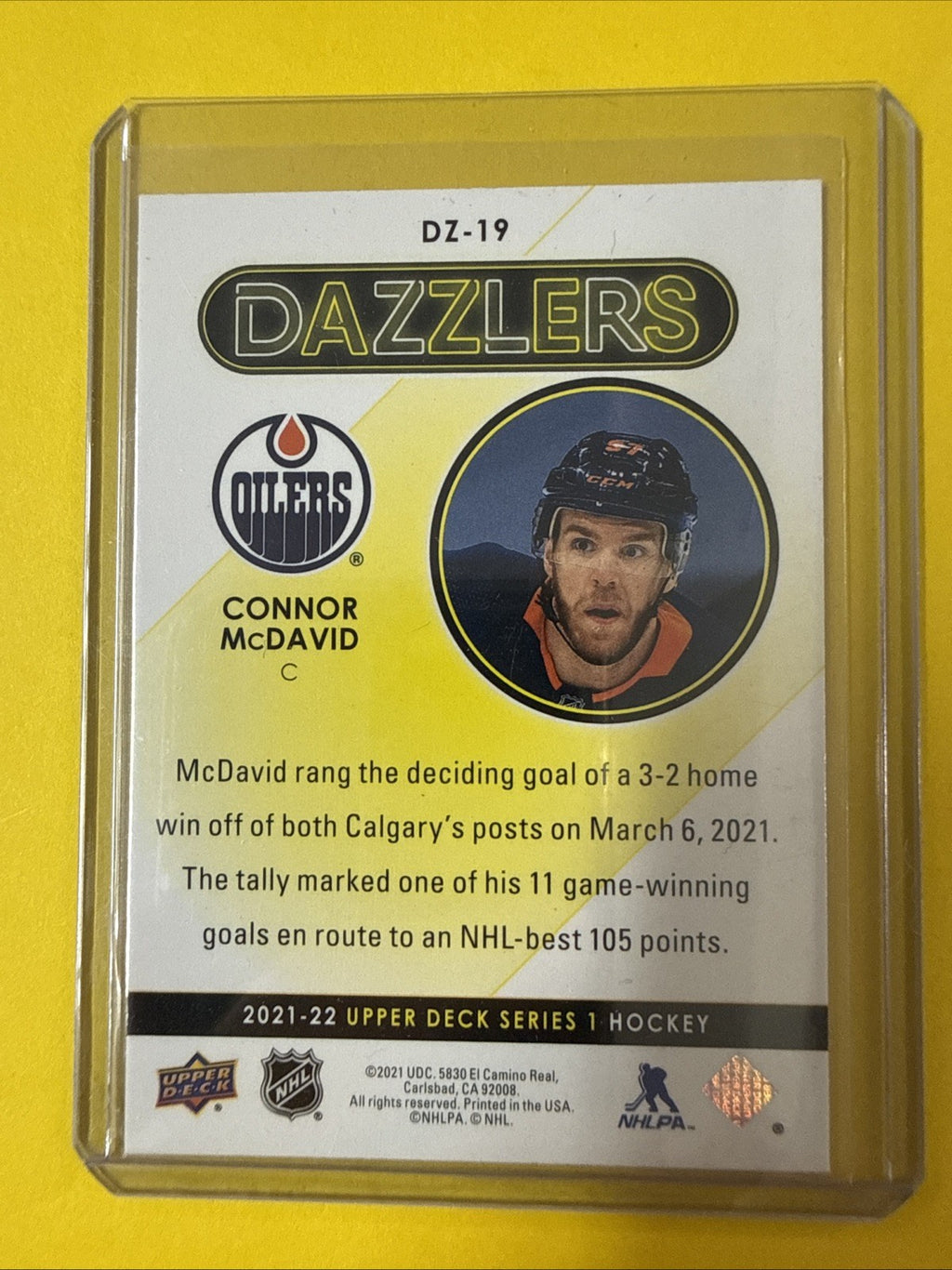 Connor McDavid 2021/22 UD Blue Dazzlers Card - back