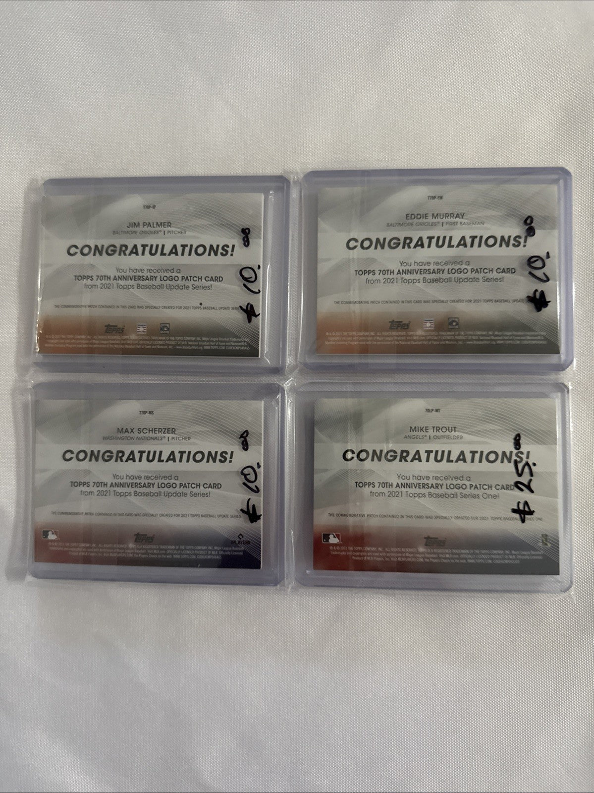 2021 Topps 70th Anniversary Logo Patches 4 Cards - back
