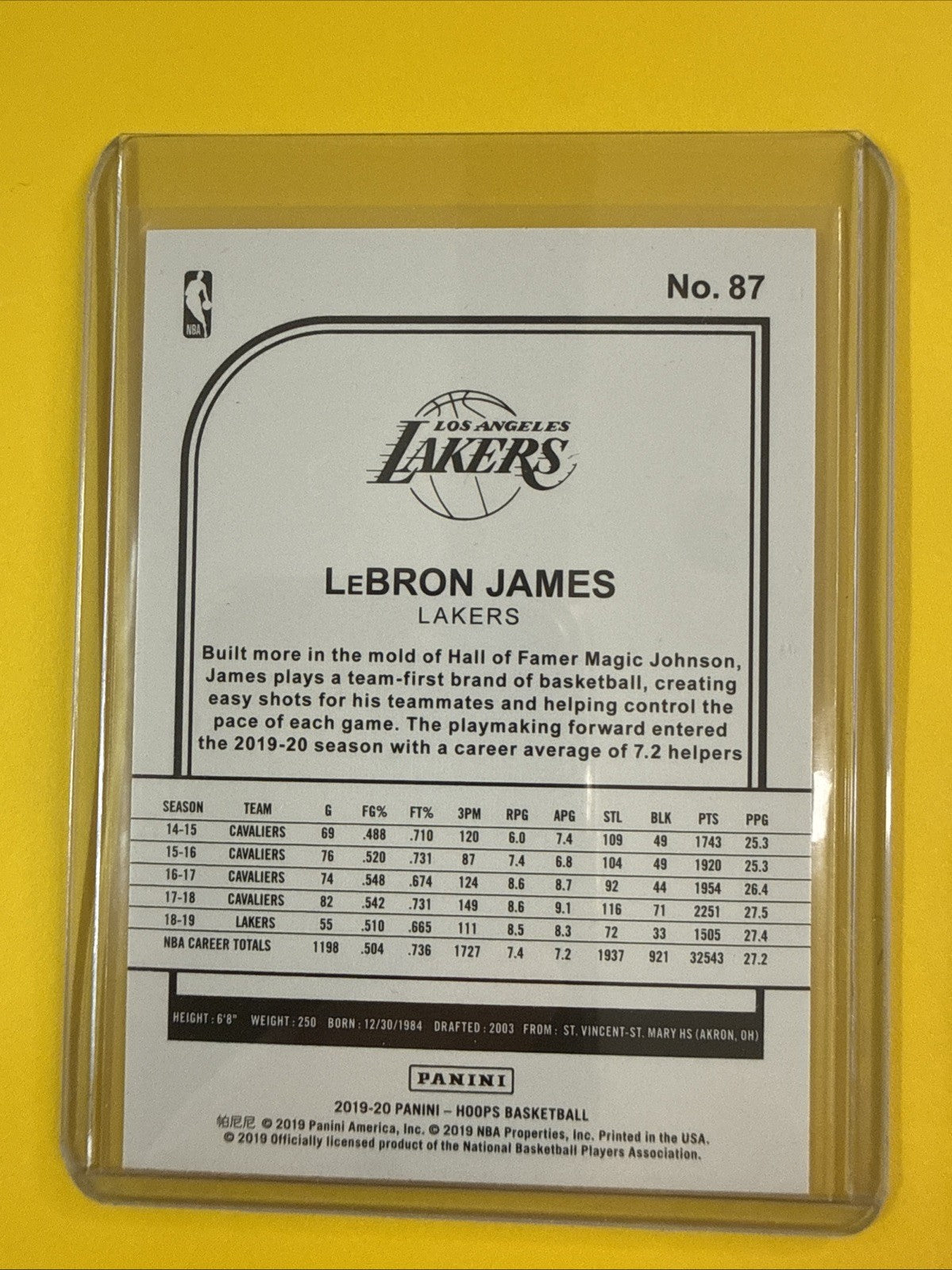 LeBron James 2019/20 NBA Card - back