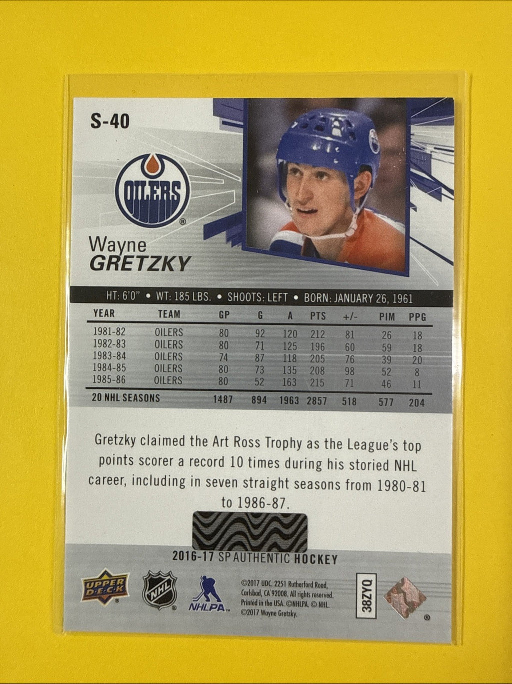 Wayne Gretzky 2016-17 SP Authentic Spectrum Card - back