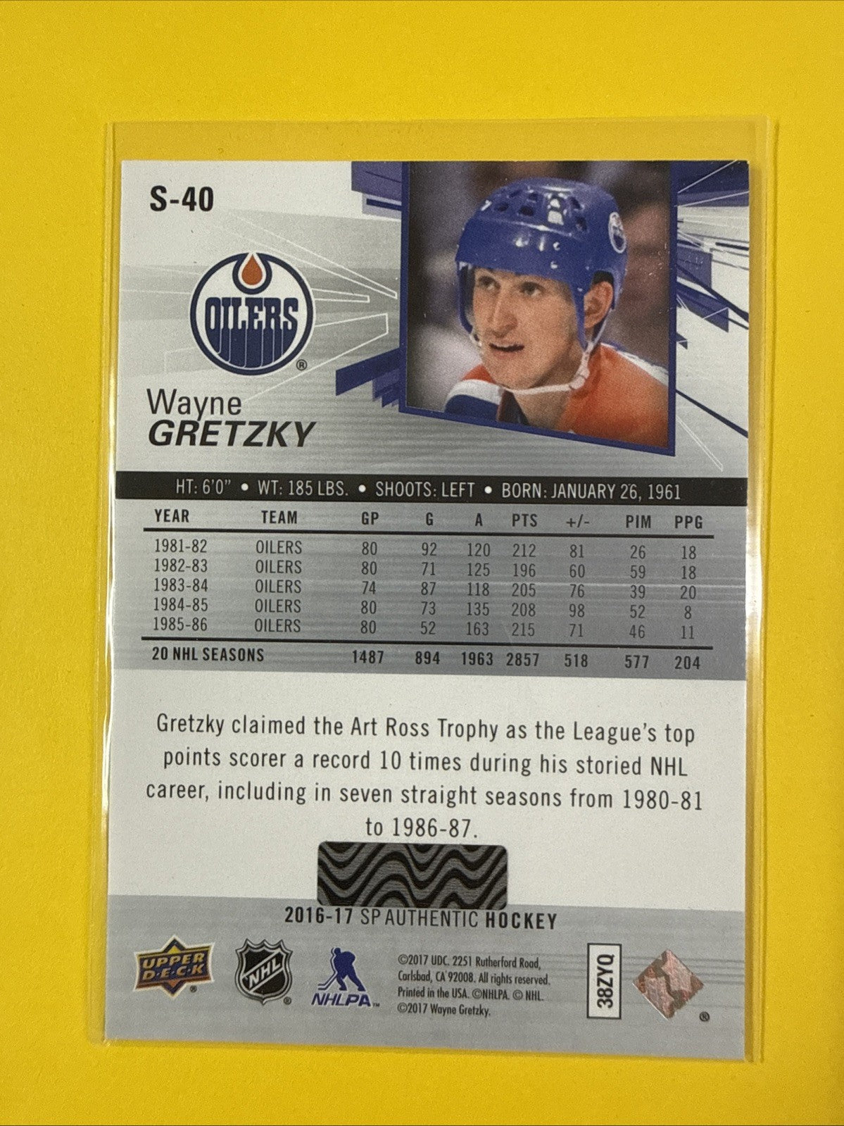 Wayne Gretzky 2016-17 SP Authentic Spectrum Card - back
