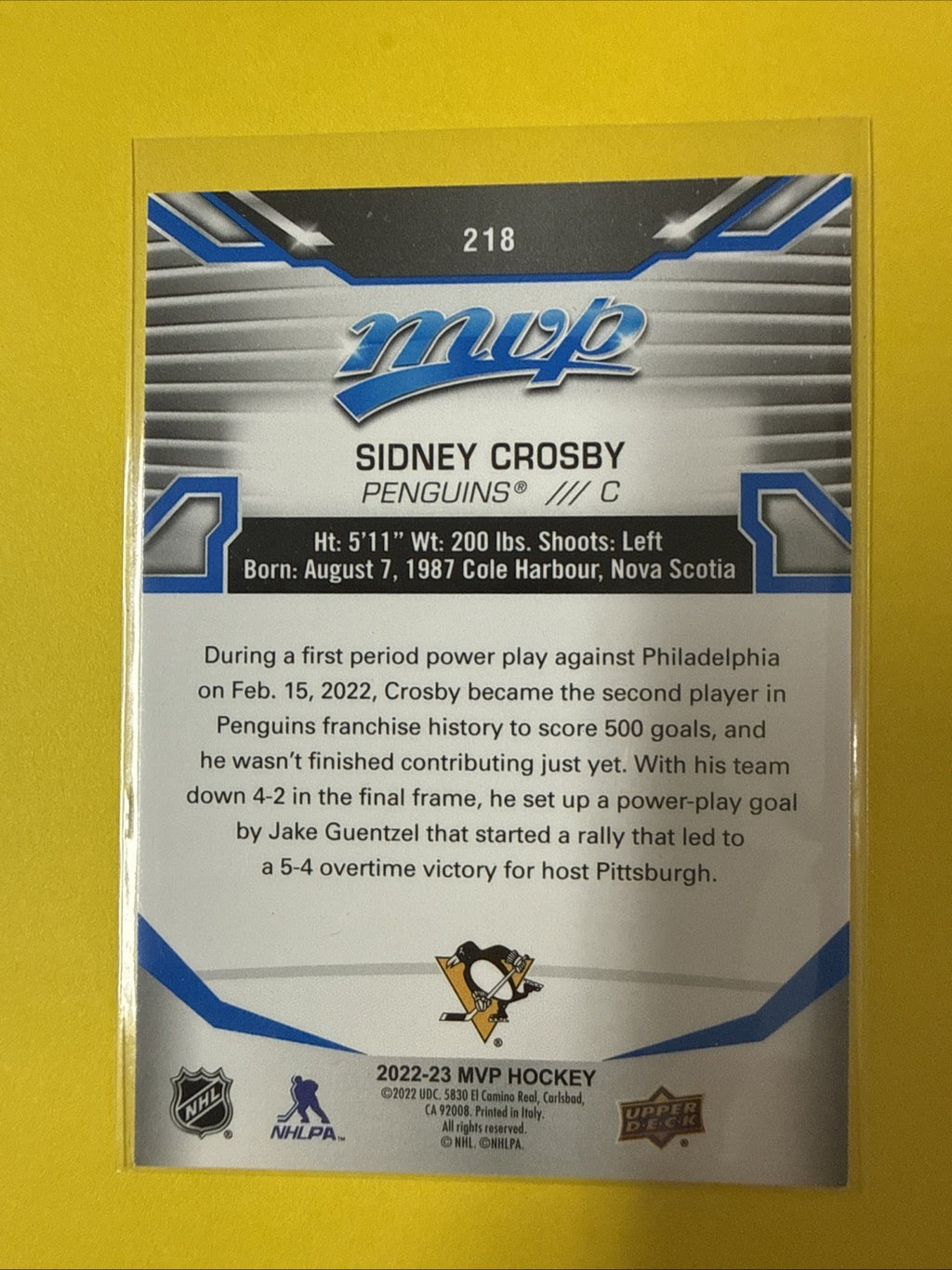 Sidney Crosby 2022/23 Cards - back