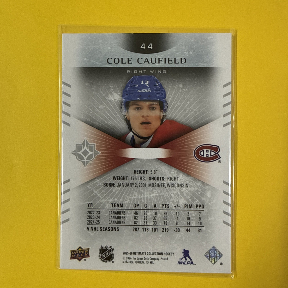 Ultimate Collection Hockey 2025/26 Cole Caufield Card /149 - back