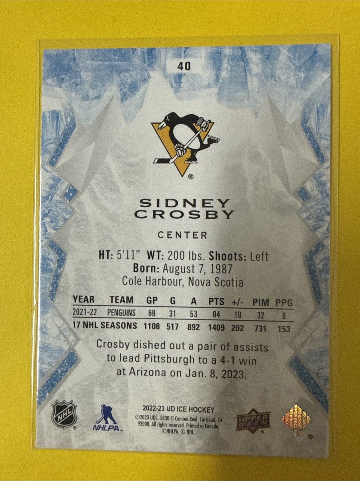 Sidney Crosby 2022/23 Cards - back