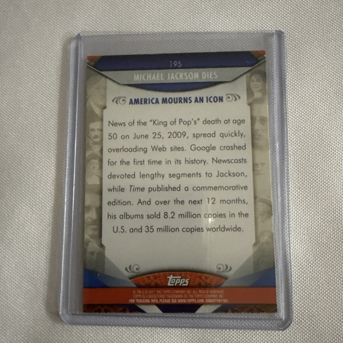 Michael Jackson 2011 Topps Card - back