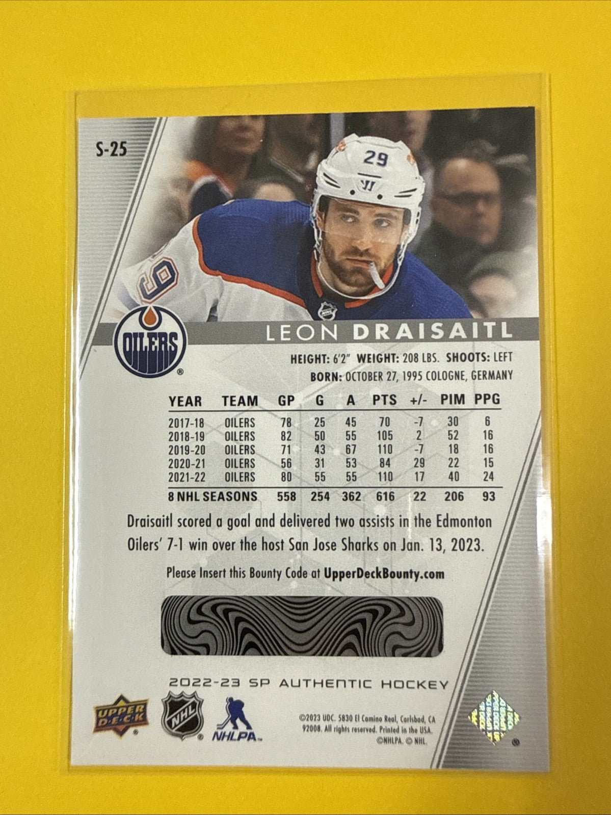 Léon Draisaitl 2022/23 SP Authentic Spectrum FX Card - back