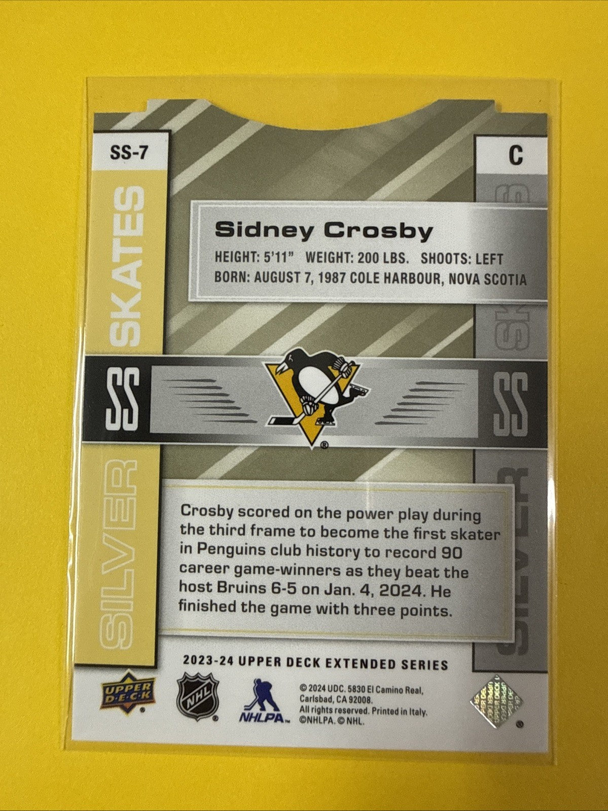 Sidney Crosby 2023/24 Silver Skates Gold Card - back