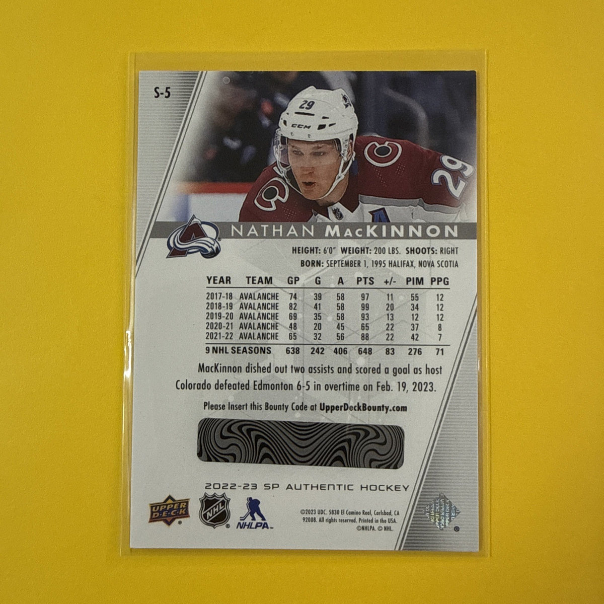 Nathan Mackinon 2022/23 SP Authentic FX Spectrum Card - back
