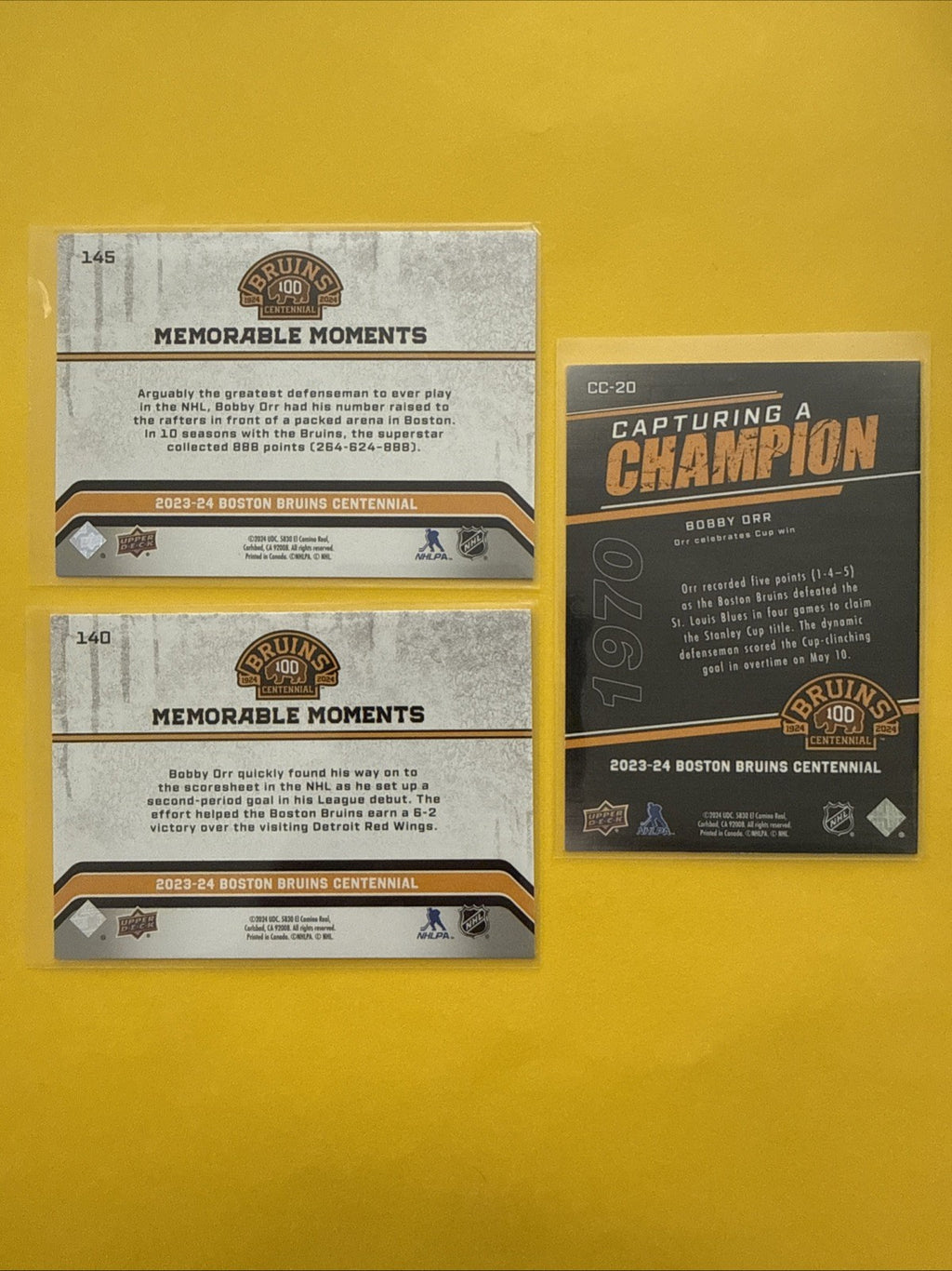 Bobby Orr 2023/24 Boston Bruins Centennial 3 Cards - back