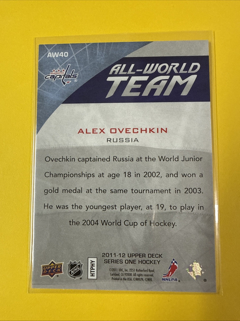Alex Ovechkin 2011-12 Upper Deck All World Team #AW40 (a Washington Capitals - back