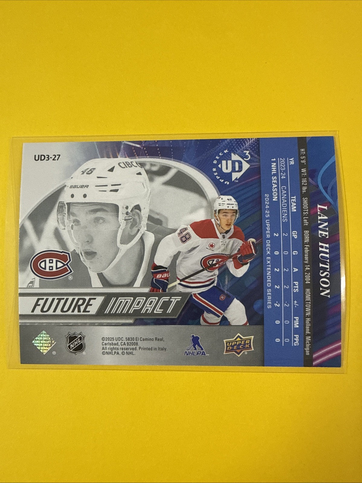 Lane Hutson 2024/25 UD Future Impact Card - back