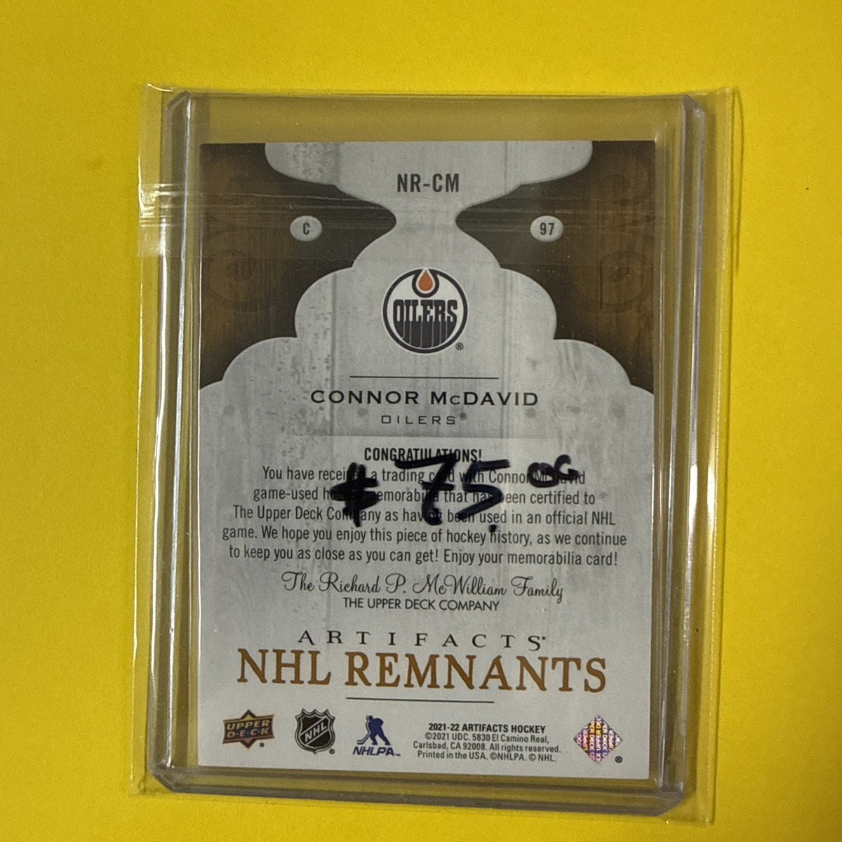 Connor McDavid 2021/22 Artifacts Jersey Card - back
