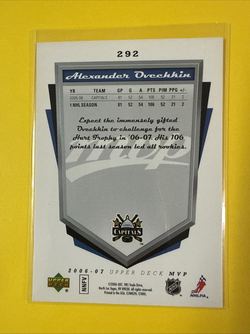 Alex Ovechkin 2006/07 Mvp Card - back