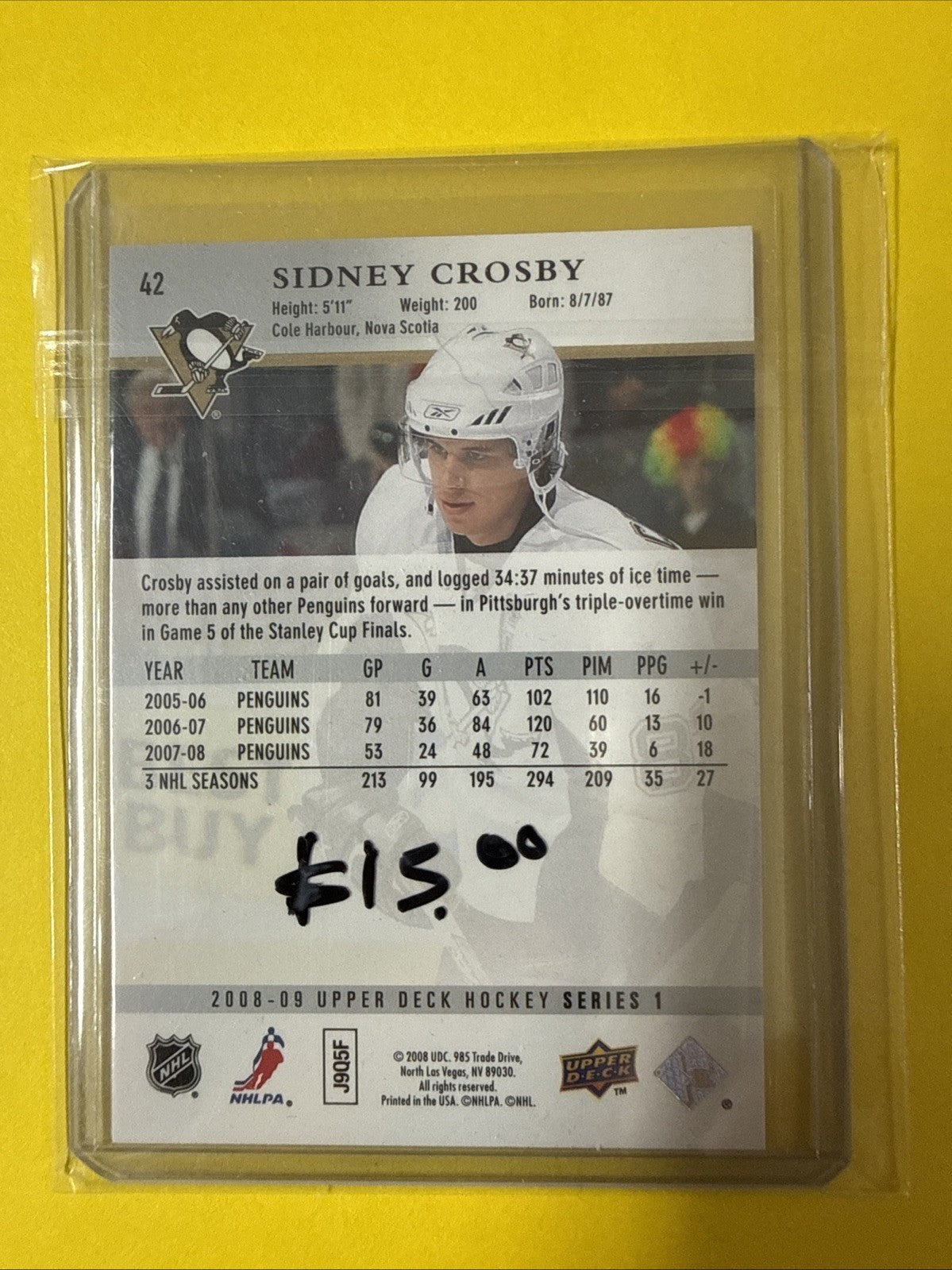 Sidney Crosby 2008/09 Cards - back