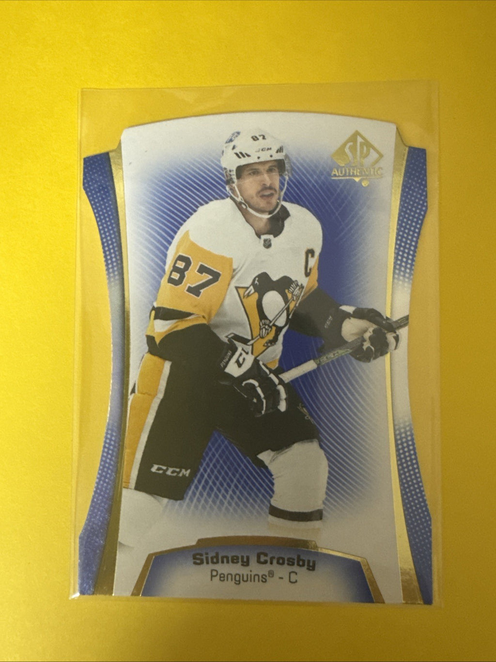 Sidney Crosby 2021/22 SP Authentic Blue Die Cut Card - front