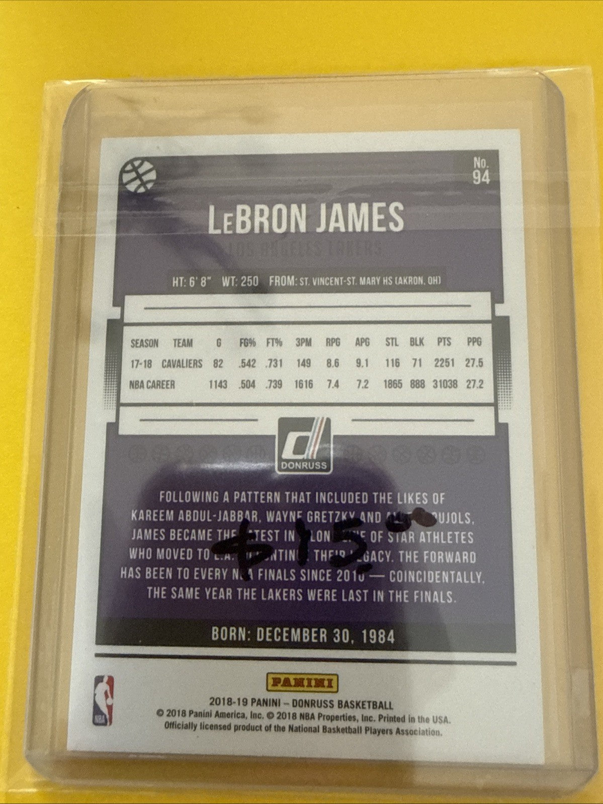 LeBron James 2018/19 Card - back