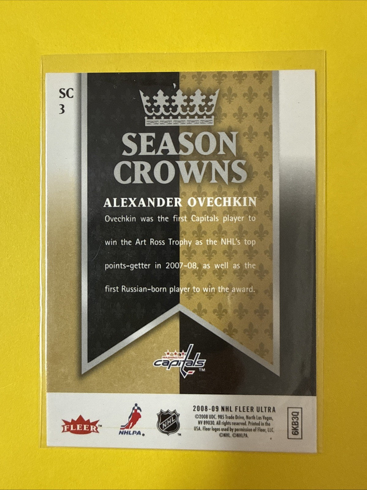 Alexander Ovechkin 2008 Card - back
