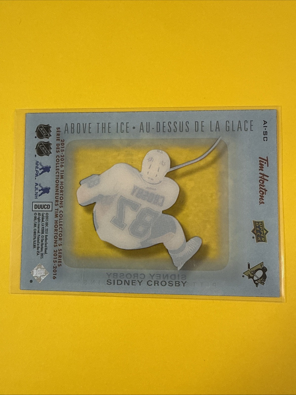 Sidney Crosby 2015/16 Tim Hortons Above the Ice Card - back