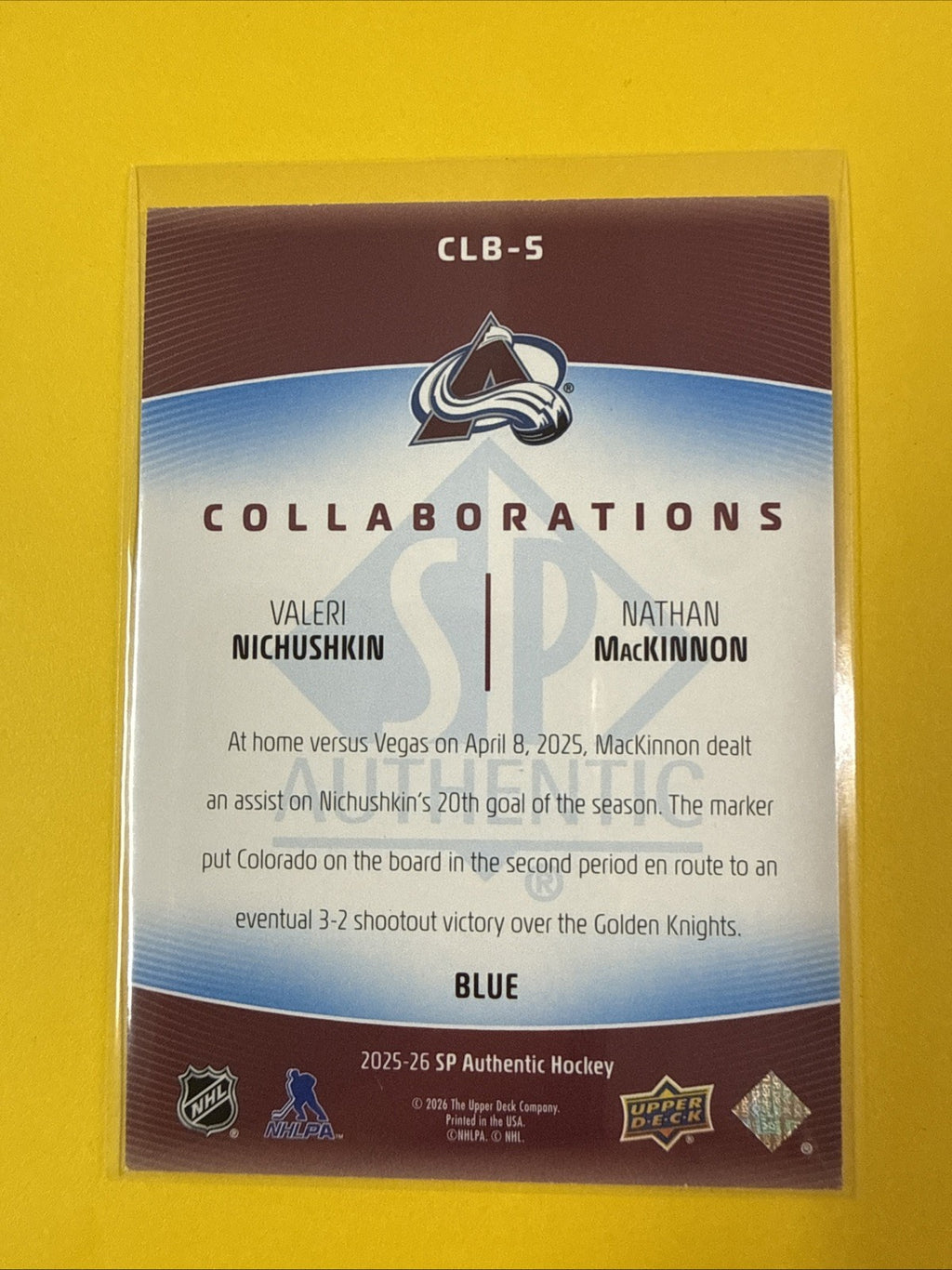 Nathan MacKinnon 2025/26 SP Authentic Collaborations Blue Card - back