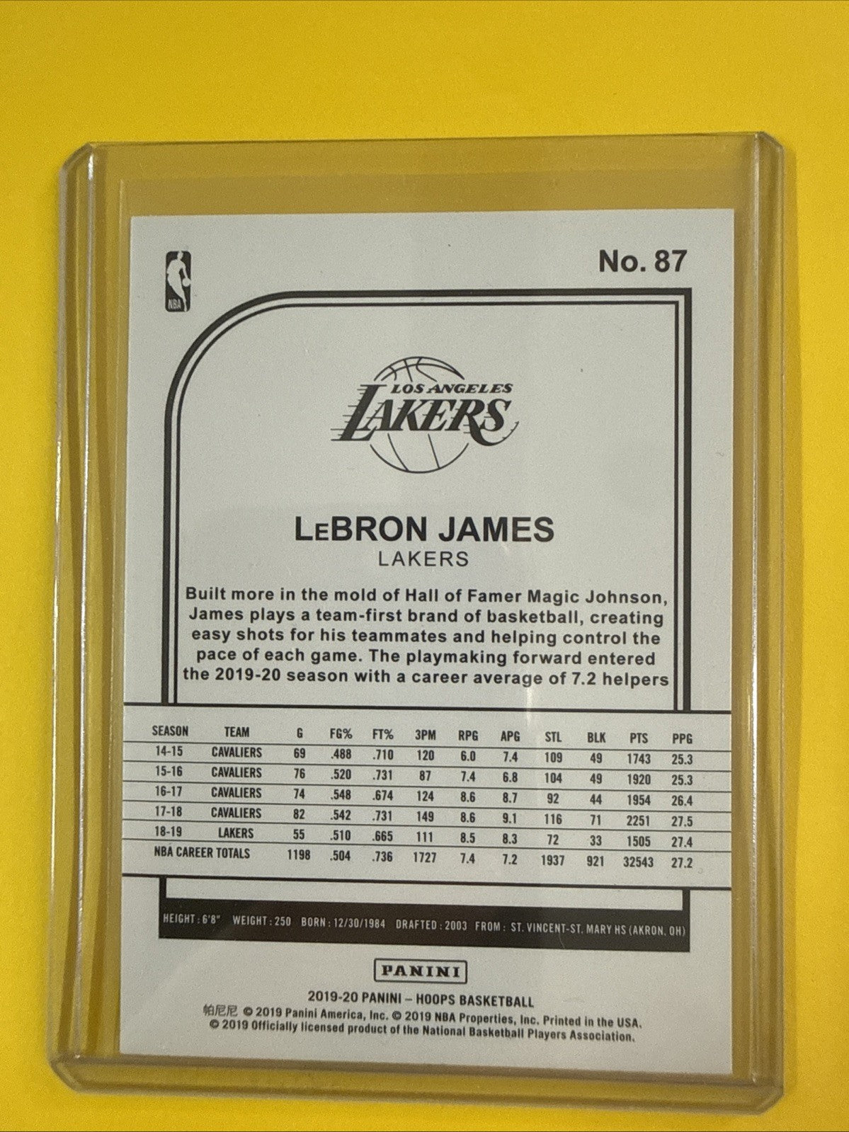 LeBron James 2019/20 NBA Card - back